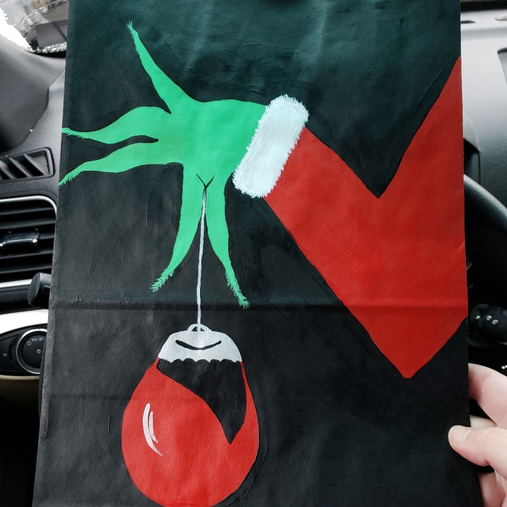 Grinch hand painted gift bag